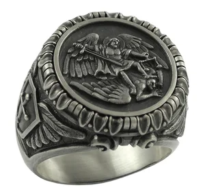 Custom Popular Engraved Signet Fashion Cross Old Silver Knight Templar Men Ring Jewelry