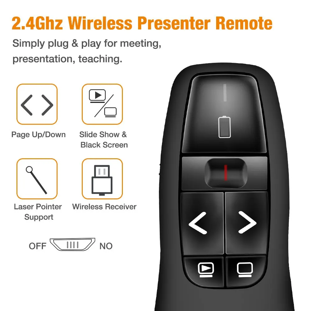 2.4GHz USB Wireless Presenter PPT Pointer Remote Control for Powerpoint Presentation PPT Clicker R400