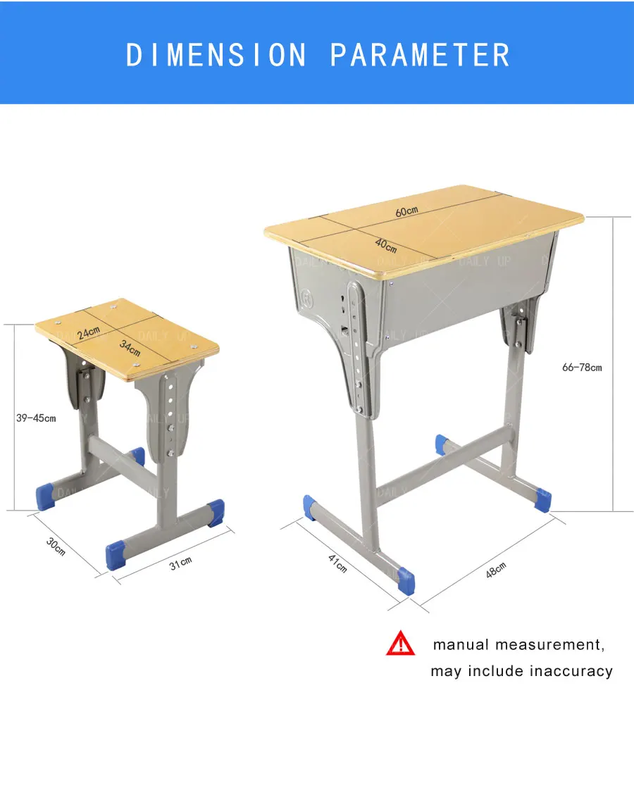 Adjustable Student Desk And Chair Set School Classroom Writing Table With Large Drawer Backless Chair For Reading Room Tutoring
