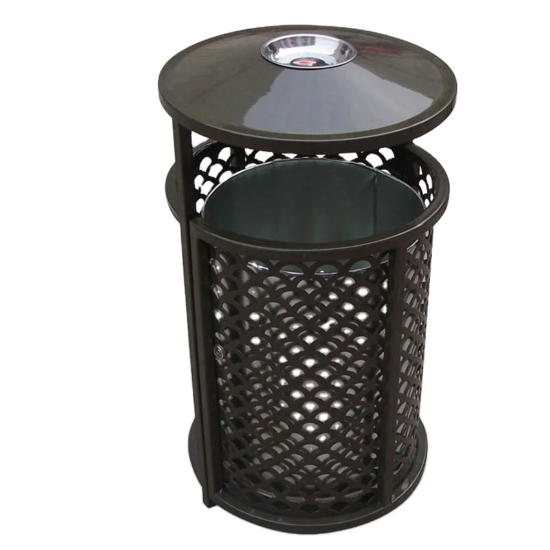 Slat Trash Can General Waste Bin Waste Containers Prices Decorative Metal Outdoor Iron Manufacturer Acceptable Customized Round