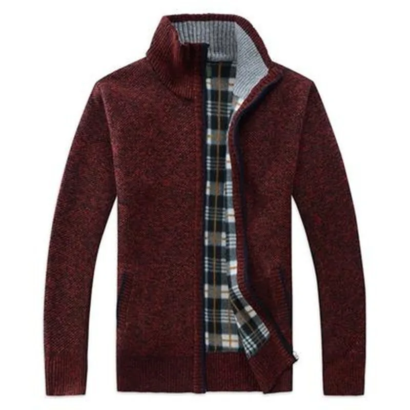 Autumn winter knnited thicken cashmere full zipper jackets plus size men cardigan sweater coat_voghion.com