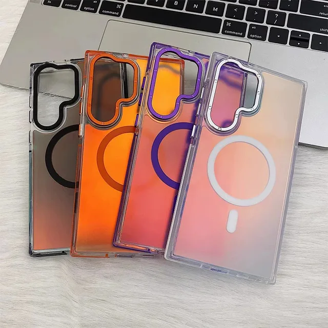 Xuncai Luxury Anti-Fall Mobile Phone Case for Samsung S25Ultra Two-Color Ins Soft Silicon Lens Cover Bracket Magnetic Phone Grip
