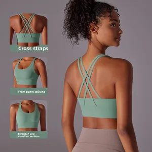 Reversible Cross Back Sports Bra for Women Shockproof Padded Yoga Fitness Crop Top