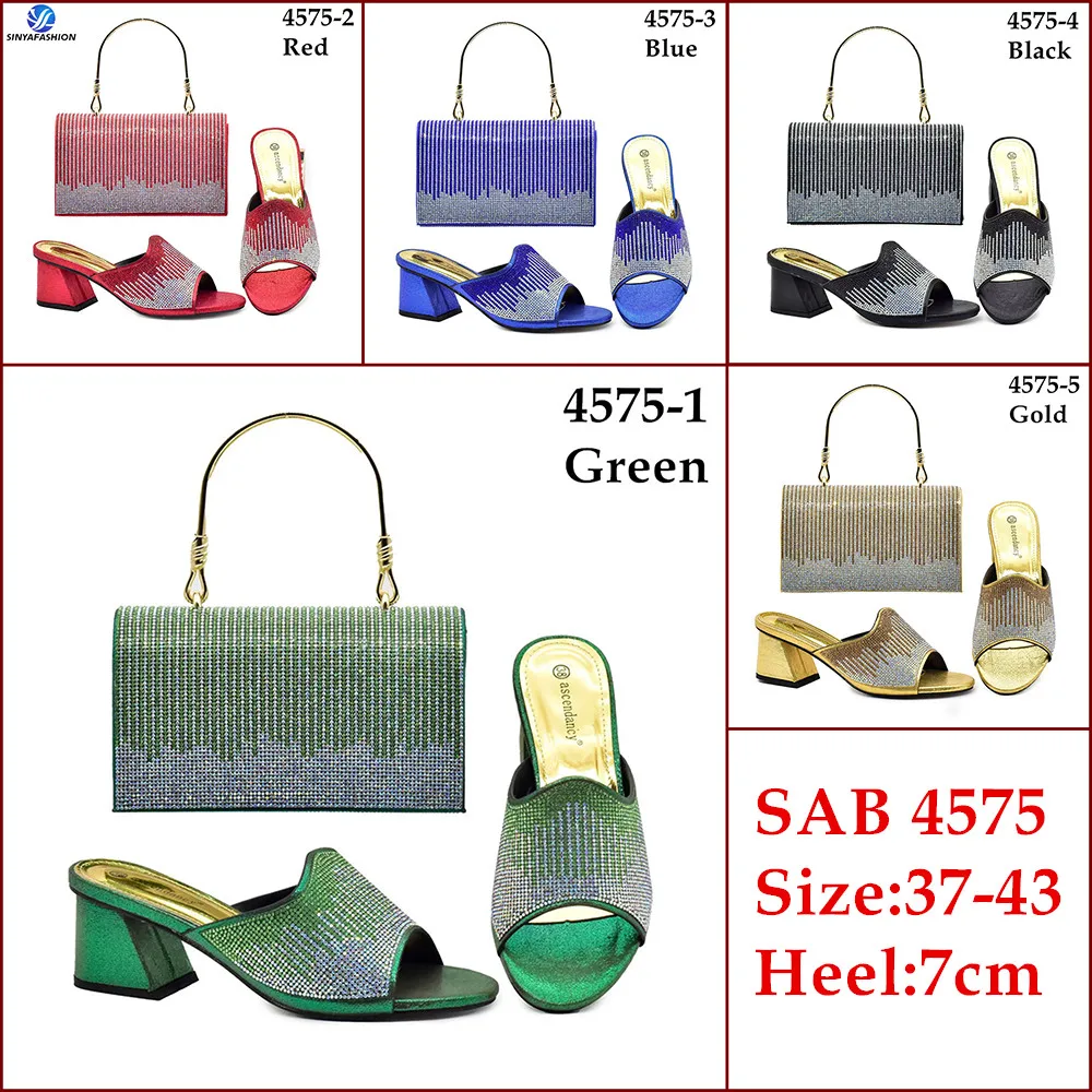 Wedding Party Beautiful Green Color Shoes And Bag Set Italian High