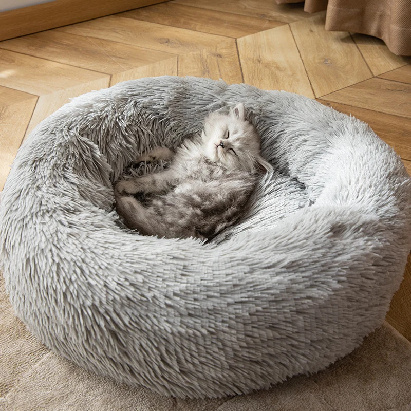 Wholesale Luxury Artificial Fur Cat Bed Pv Fleece Washable Soft Round