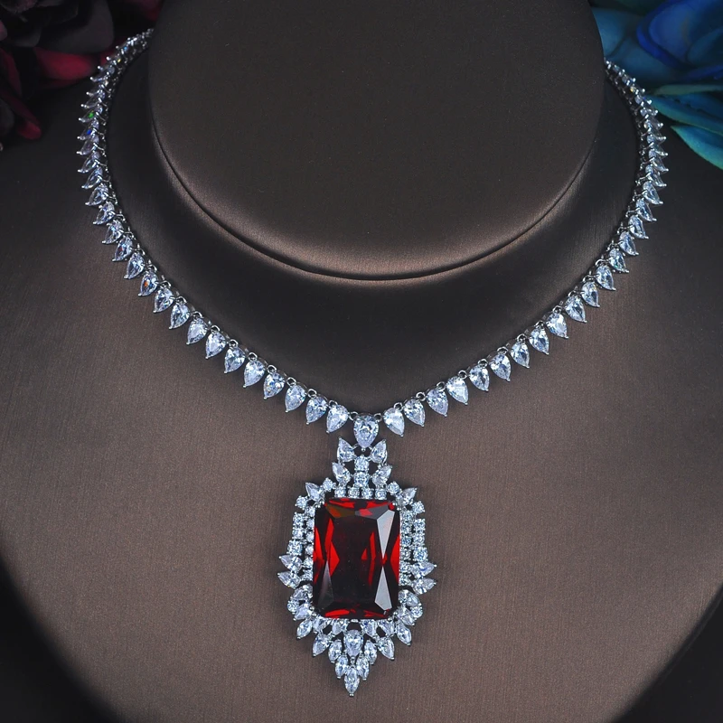 Wholesale Luxury Red Crystal Cz Stone Jewelry Sets For Women Bride