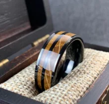 Ouyuan Jewelry 8mm Black Rose Gold Double Whiskey Wood Inlay Gun Gray And Rose Gold Tungsten Wedding Rings Tungsten Men Ring