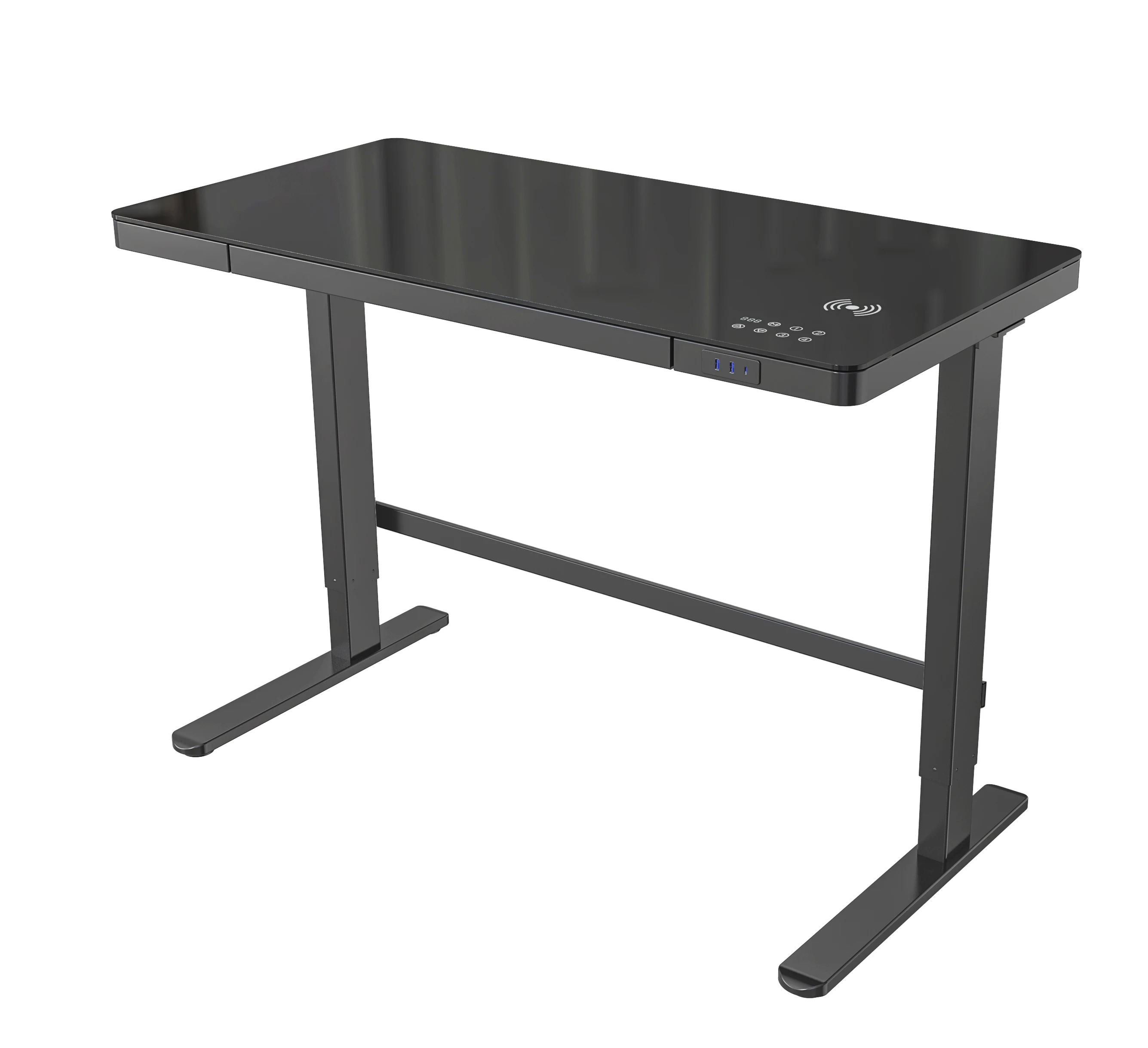 Популярный индивидуализированный мотор закаленное стекло для рабочего стола высота регулируемая подставка стол компьютера подъемный с быстрой зарядкой и выдвижными ящиками