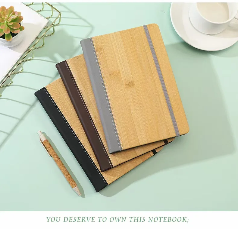 Creative bamboo  notebook A5 cork mosaic binding  business notebook office set custom logo eco-friendly notebook preview 3