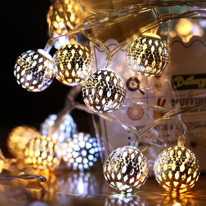 10/20/40/50leds Fairy Moroccan Hollow Metal Ball LED String Lights