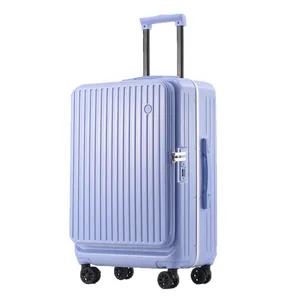 custom logo Luggage Side Opening Aluminum Frame Trolley Case Women's Universal Wheel Student Password Case 20 Inch Boarding Travel USB