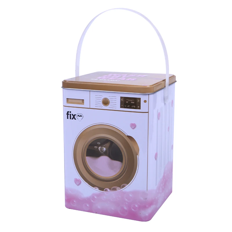 Popular Customize Square Tin Box for Washing Powder Detergent Empty Tin Box Container With Plastic Handle Custom Tin Can