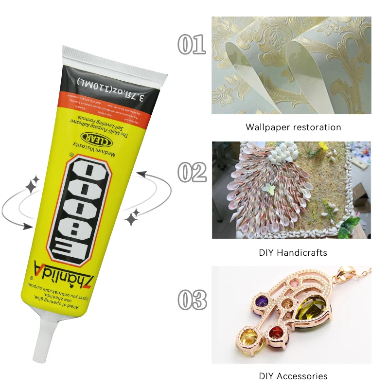 15ML 25ML 50ML 110ML  E8000 Clear Contact Phone Repair Adhesive Fibre Cloth DIY Metal Wood Glue With Precision Applicator