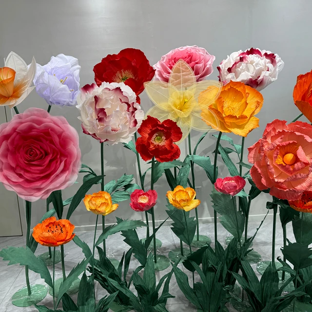 Customizable organza paper silk free-standing 20cm-150cm diameter artificial giant flower for wedding decoration actives
