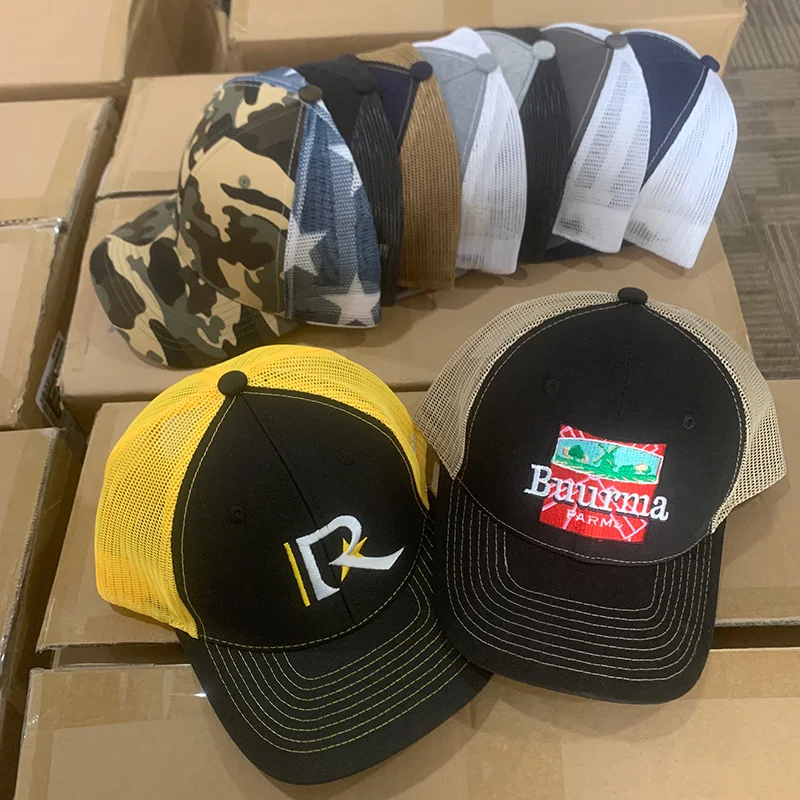 Designer Embroidered 6 Panel Snapback Solid Plain Gorras Baseball Caps Mesh Blank Richardson 112 Trucker Hats With Custom logo
