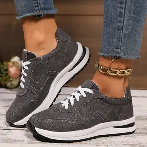 Women Casual Shoes 2026 New Spring and Autumn Fashion Denim Ladies Shoes Women Non-slip Denim Laces Shoes Zapatos De Mujer