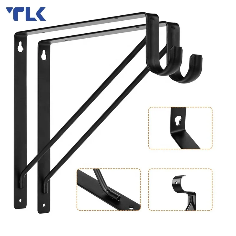Wall Mounted Closet Rod Holder Shelf Brackets Floating Closet Shelves Support Brace With Hook