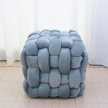 Woven Upholstered Velvet Ottoman Modern Foot Rest Stools Padded Footstool Pouf Square Cube Ottoman Foot Stool