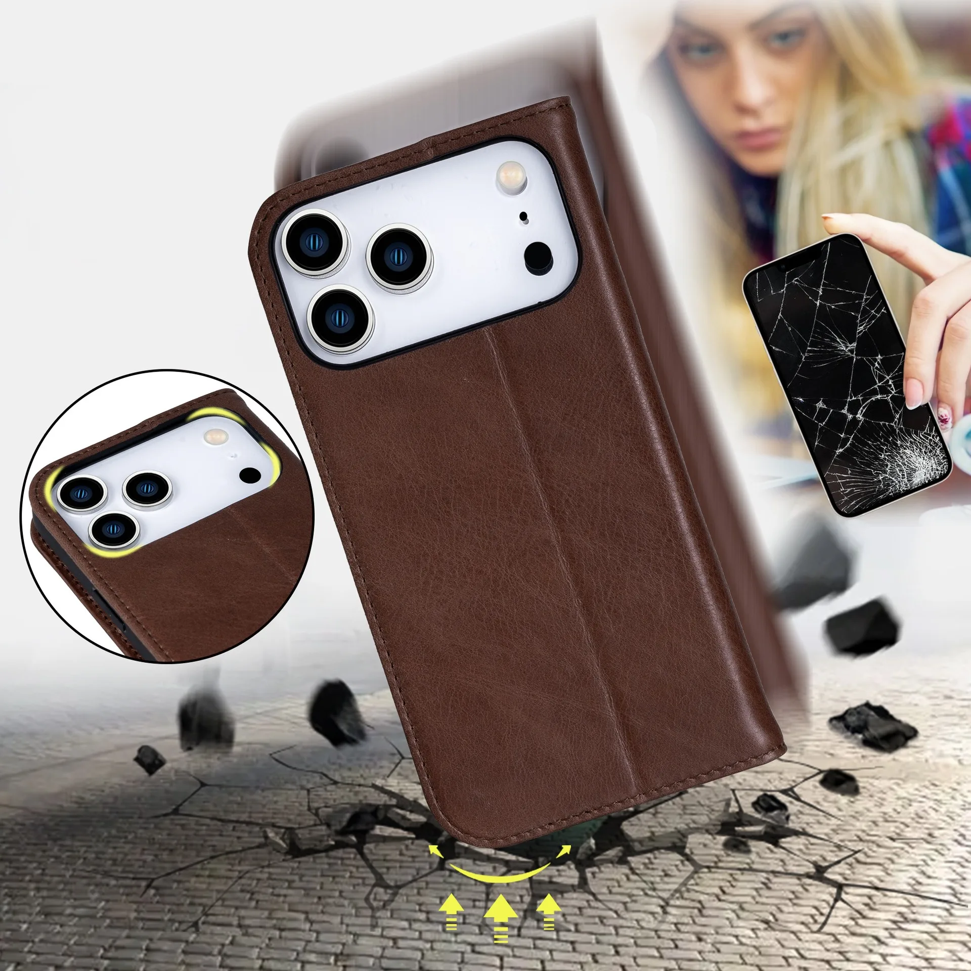 product laudtec flip leather phone cases for iphone 17 air 16 15 pro max wallet card shell simple business shockproof back cover sjk1093-6