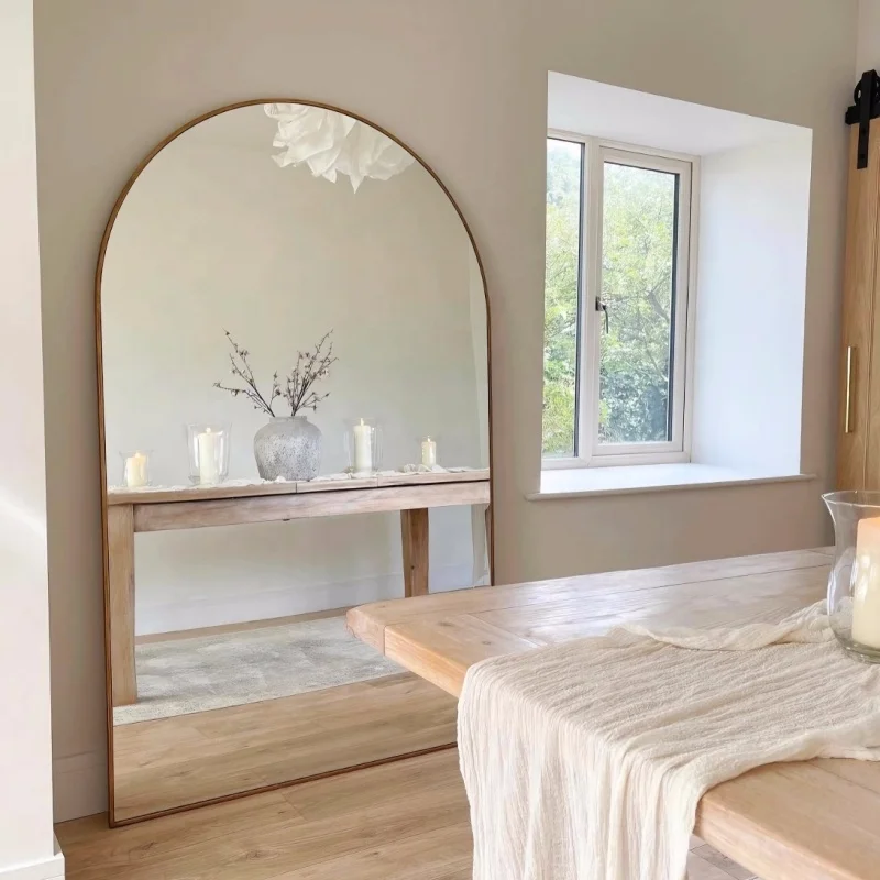 Custom Oversize Modern Arched Floor Standing Mirror Lean Against Wall
