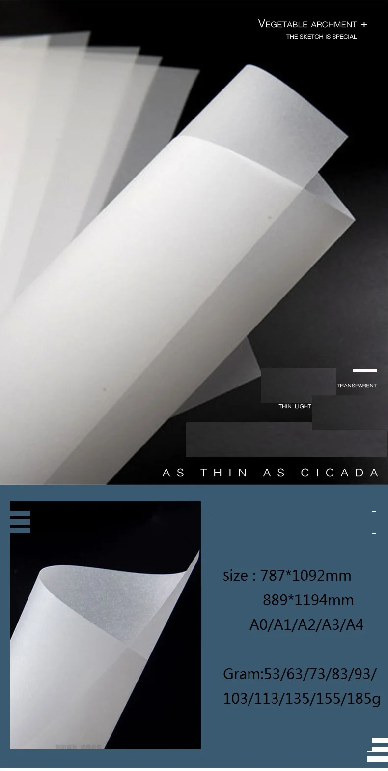 73 83gsm A0 A1 A2 Paper Roll White Tracing Drawing Translucent Artist
