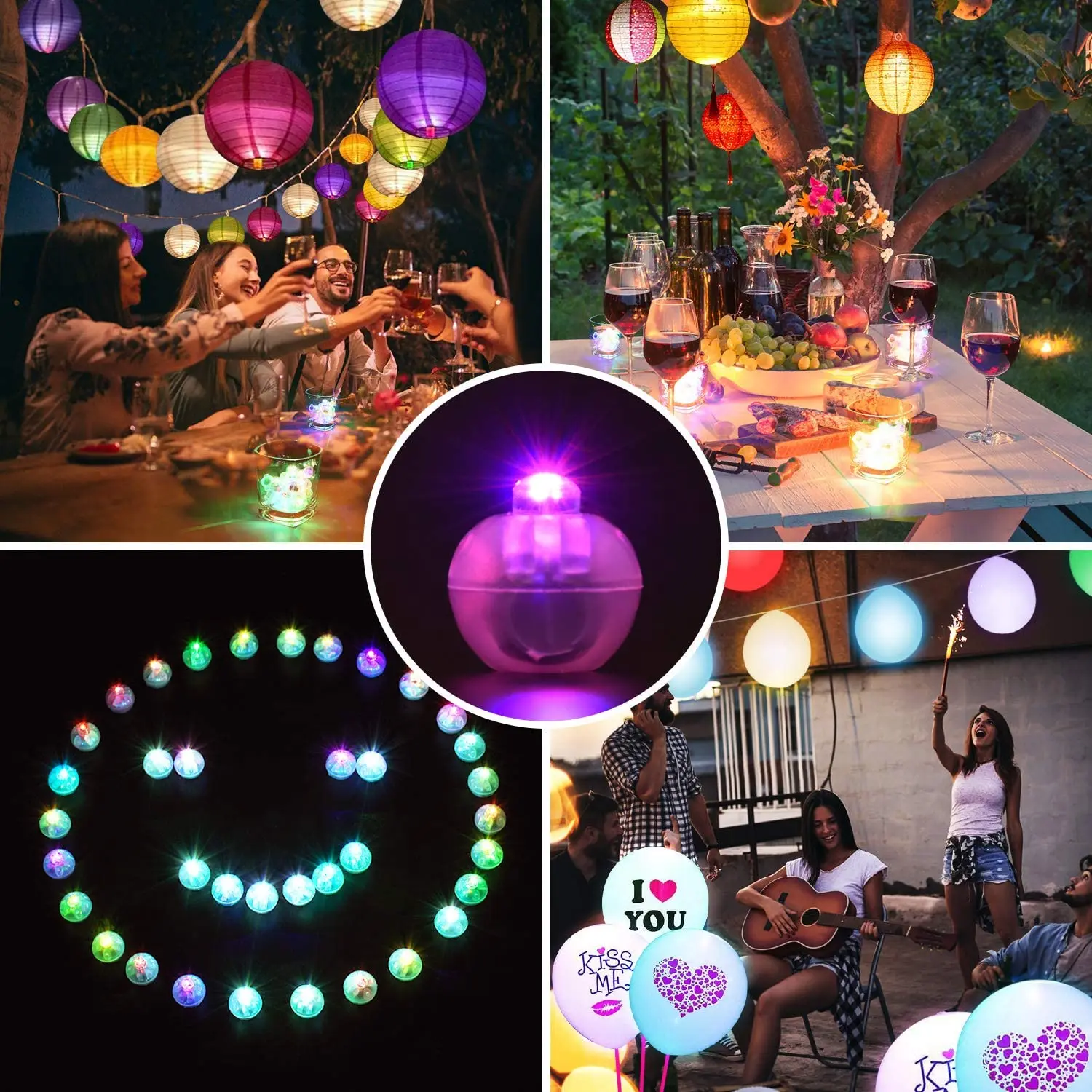 Runde Mini-Kugel-Lampen Für Ballons - LED-Ballonlichter, 50 Stück, Rosa