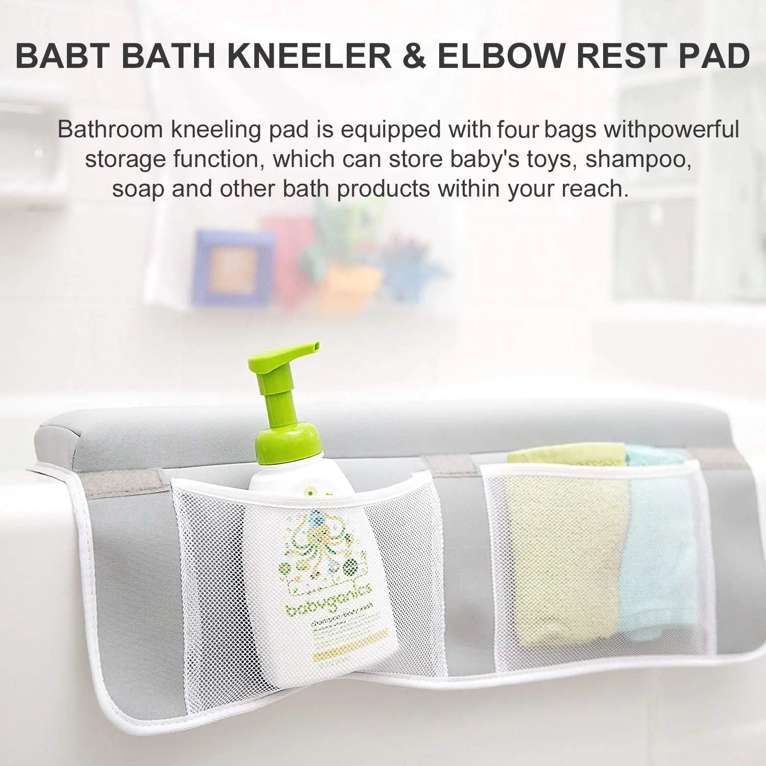 Baby Bath Mat Easy to Install for Bath Kneeler and Elbow Rest Pad with Mesh Pockets factory