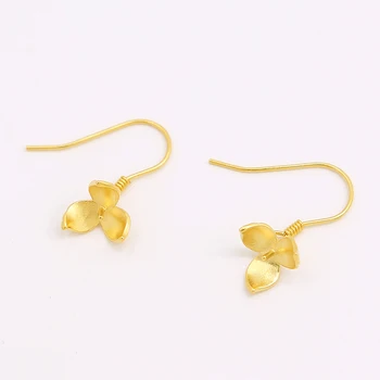 Wholesale jewelry making accessory three leaves shape pearl holder ancient gold plating style 925 sterling silver earring hook