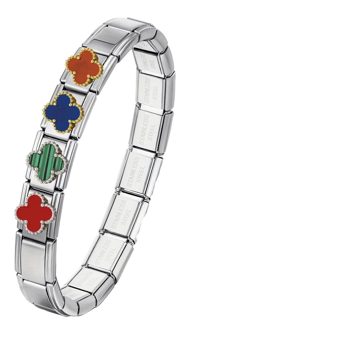 Italian Charm Links Vintage Trendy Bracelet Bangle Wholesale Stainless Steel with Gold and Rhodium Plating for Anniversaries