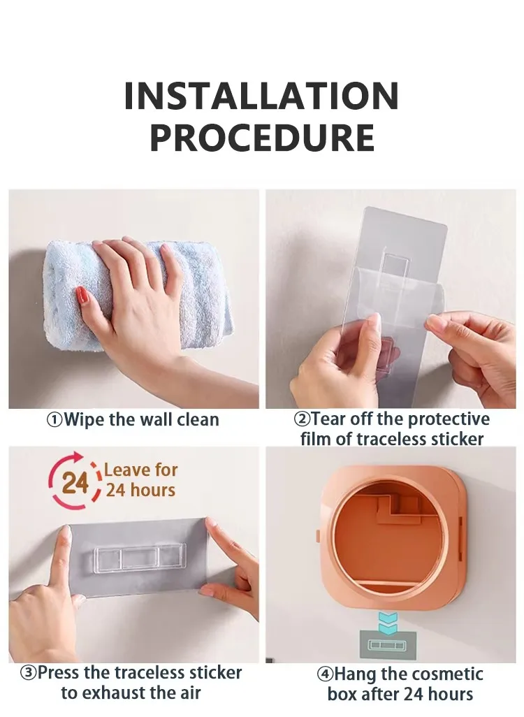 Drill-free Easy Install Bathroom Makeup Holder Waterproof Wall Hanging Cosmetics Organizer Bathing Products Storage Box manufacture