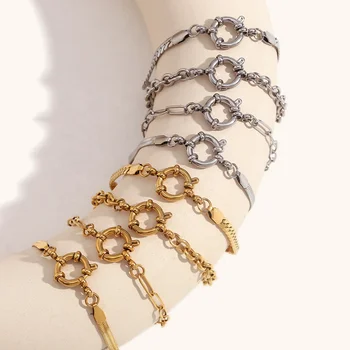 Dingran Bracelet New Arrival Stainless Steel Gold Plated Jewelry Slingshot Clasp Chain Bracelet Set