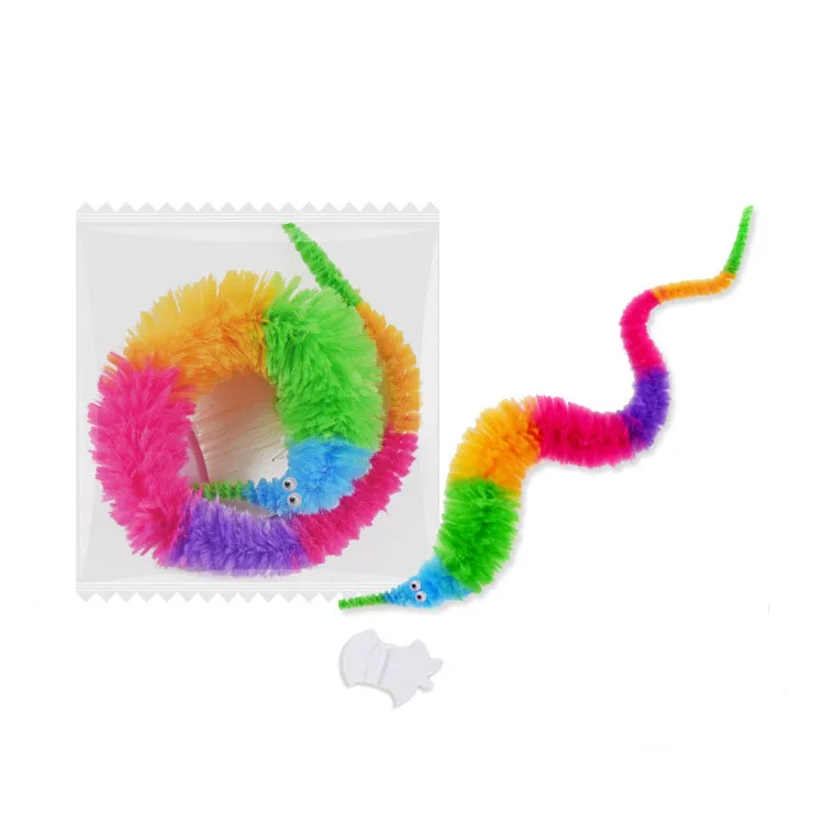 Classic Rainbow Color Magic Worm 23 Cm Fuzzy Twisty Worm Magic Trick Wiggly Plush Worm Toy For