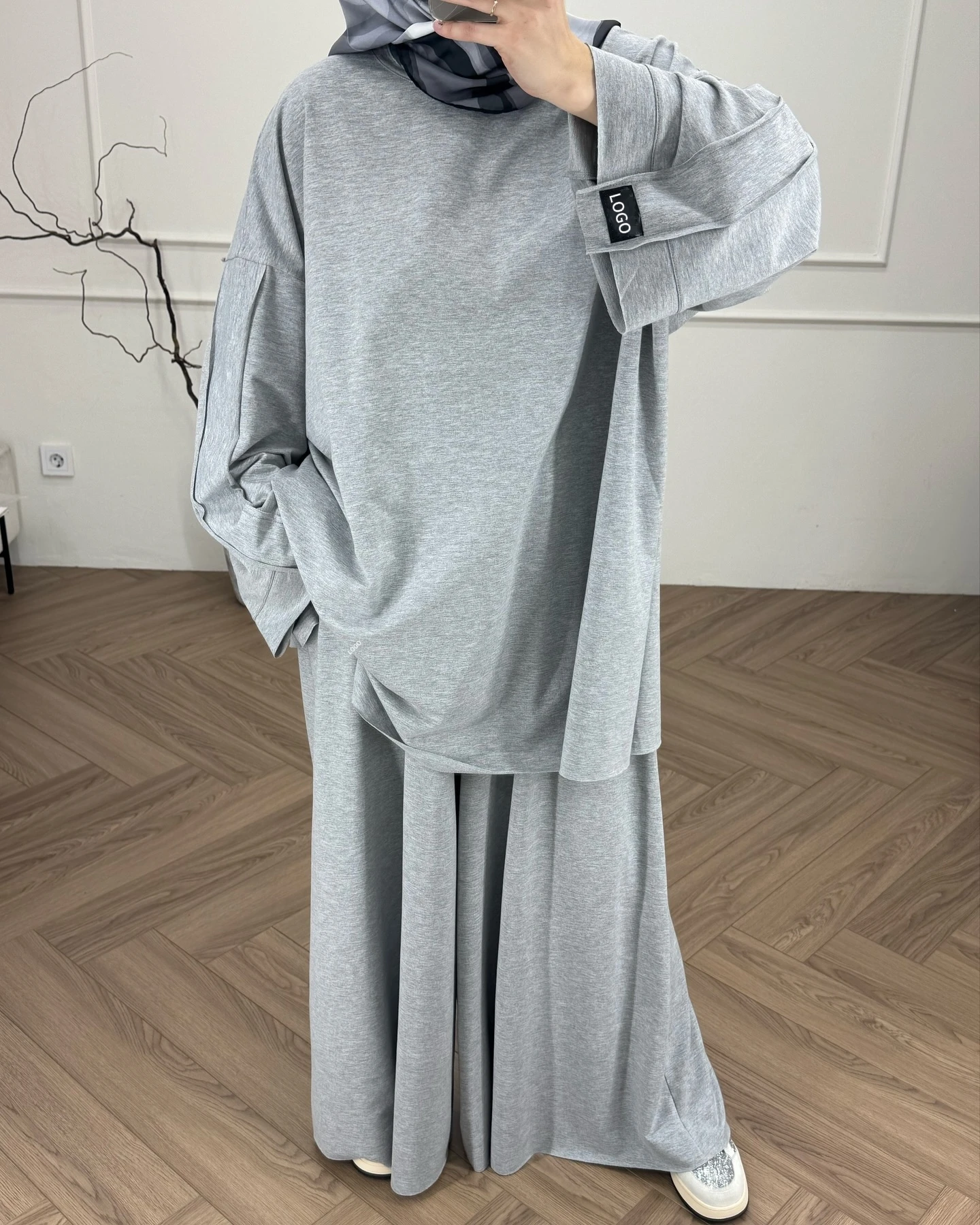 grey muslim dress Willson Jersey Women's Set Cotton Muslim Modest Plus Size Dress For Women Jersey Abaya Maxi Dress Match Top effortless elegance