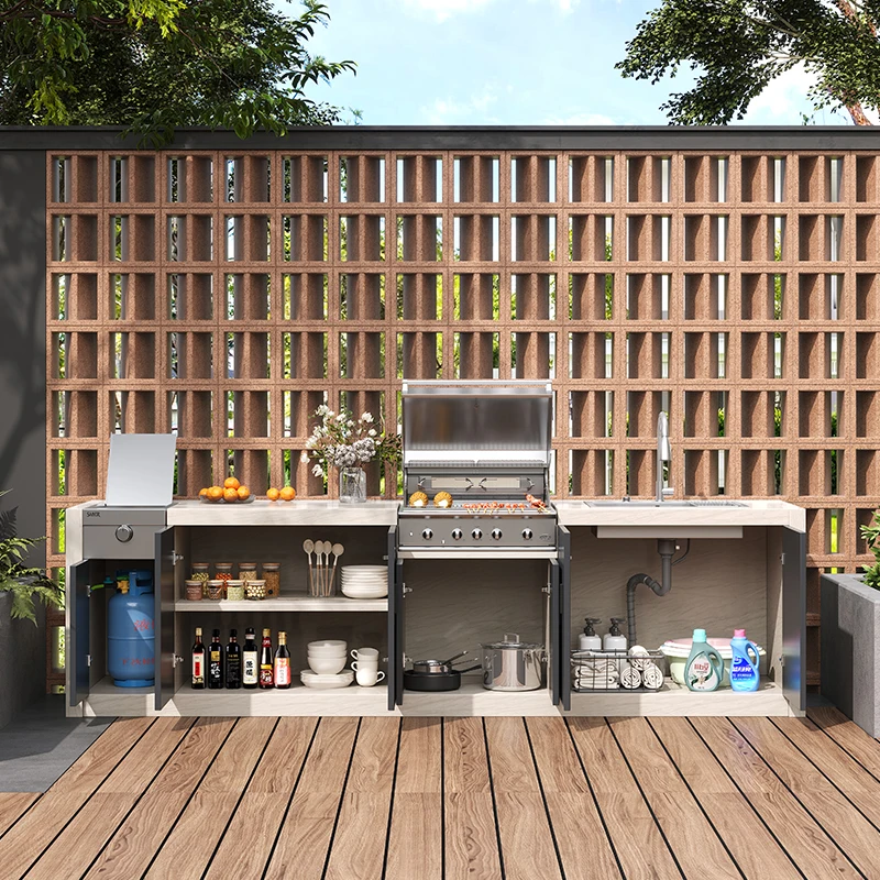 Custom Outdoor Kitchen Systems for Villa Garden Patio  BBQ Table Sink Basin Workstation Cabinet