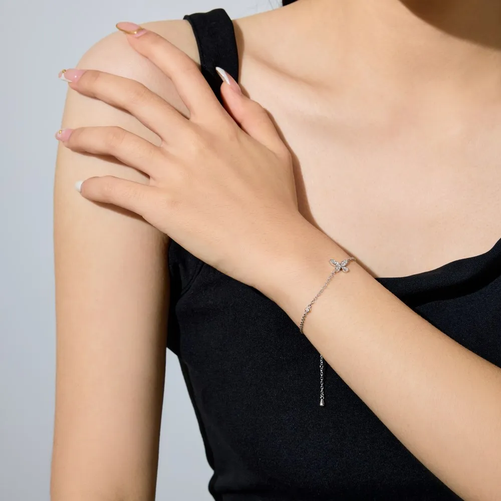 KAKODIY Fine Fashion 925 Sterling Silver Rhodium Plated 18K Gold Chain 5A Cubic Zirconia Butterfly Pendant Classic Bracelet detail 5