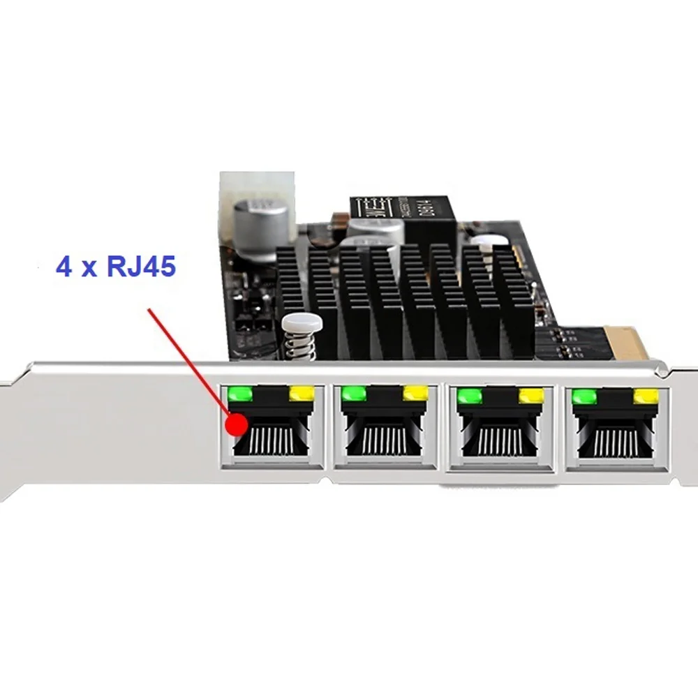 IOCREST 4 порта PCIe PoE Gigabit Ethernet Сетевая карта для Intel350 I350-T4 Проводная сетевая карта