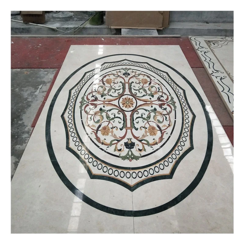 product polished natural marble brass mosaic water jet tiles medallion style square villa design hotel front indoor floor decor dolomite-0