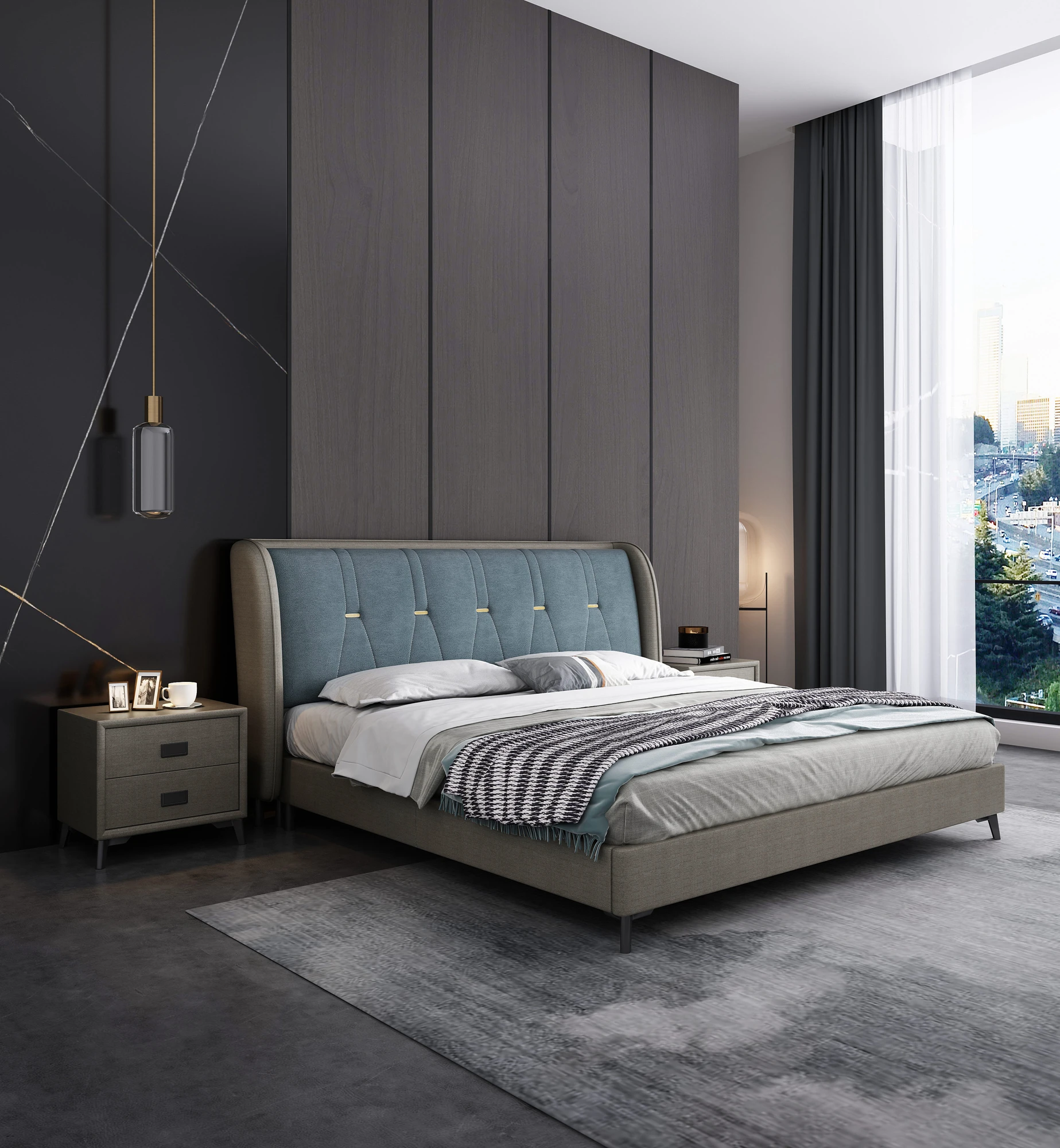 Newly Designed Modern Type of Soft Fabric Double Bed Queen Size  and King Size Bed Frame