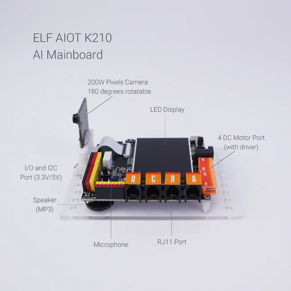 WeeeMake ELF AIOT K210 Mainboard Kit Vision Hearing Camera MP3 Sensor for Education DIY Robot Metal Robot Learning Display