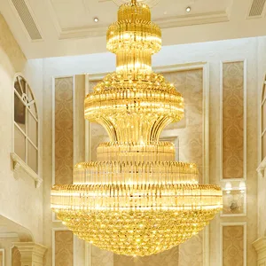 Decorative Staircase Ceiling Luxury Villa Hall Hotel Hanging Pendant Light Led Gold Crystal Large Long Chandeliers