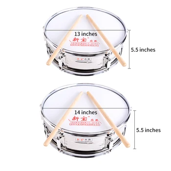 13/14 inch steel snare drum for beginners stainless steel drum cavity 0.188 PET polyester film for drum skin