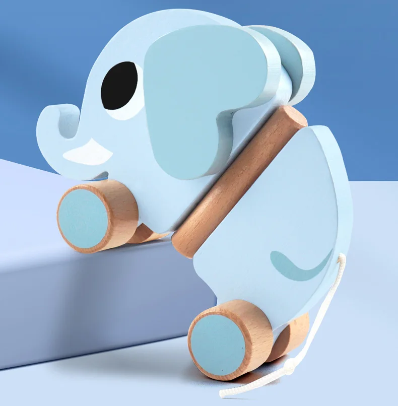 Деревянный слон вращающаяся качалка-пуш и тянуть вдоль автомобиля Вибрирующая детская игра небьющаяся веревка игрушка для домашних животных