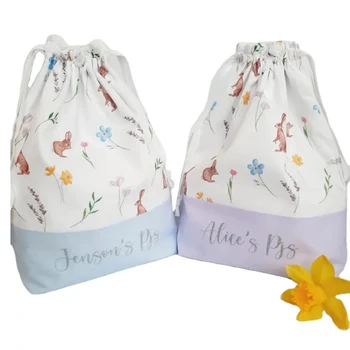 Personalized Sublimation Kids Floral Bunny Print Candy Gift Drawstring Easter Bag