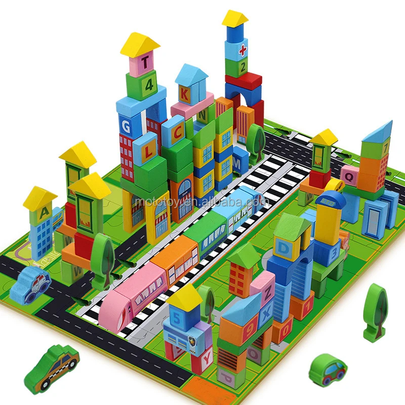 Children's Early Education Combination Learning Building Blocks Animal Car Ocean World Wooden