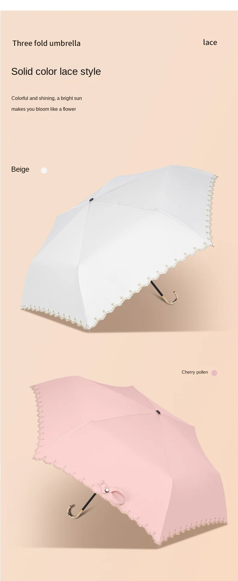 Parasol Polka dots uv umbrella Japanese mini fold sun rain umbrella with golden hook handle