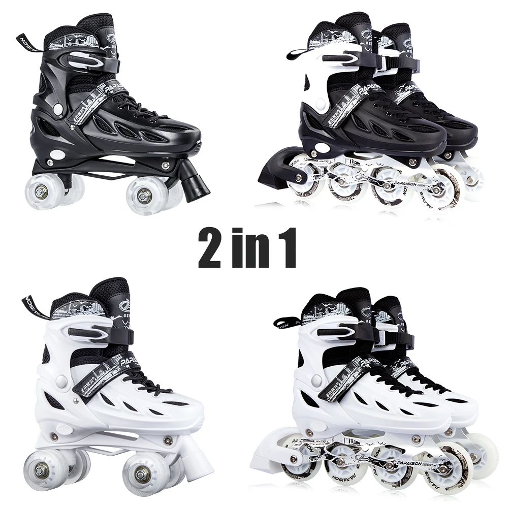 High Quality Four Wheel Detachable Roller Skates Quad Roller Skate Shoes  White and Black
