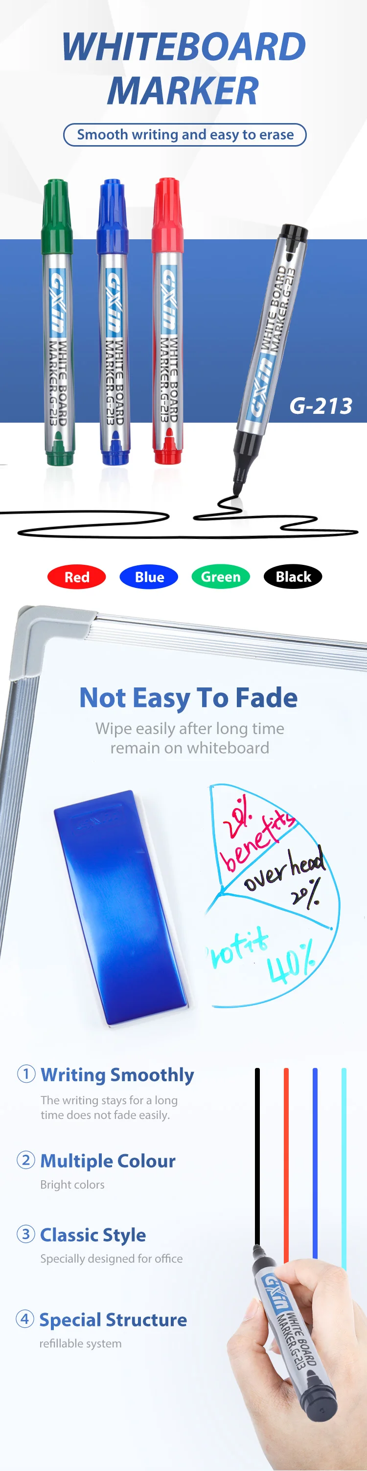 Gxin G213 Wholesale And Customized Dry Eraser Marker Easily Erasable