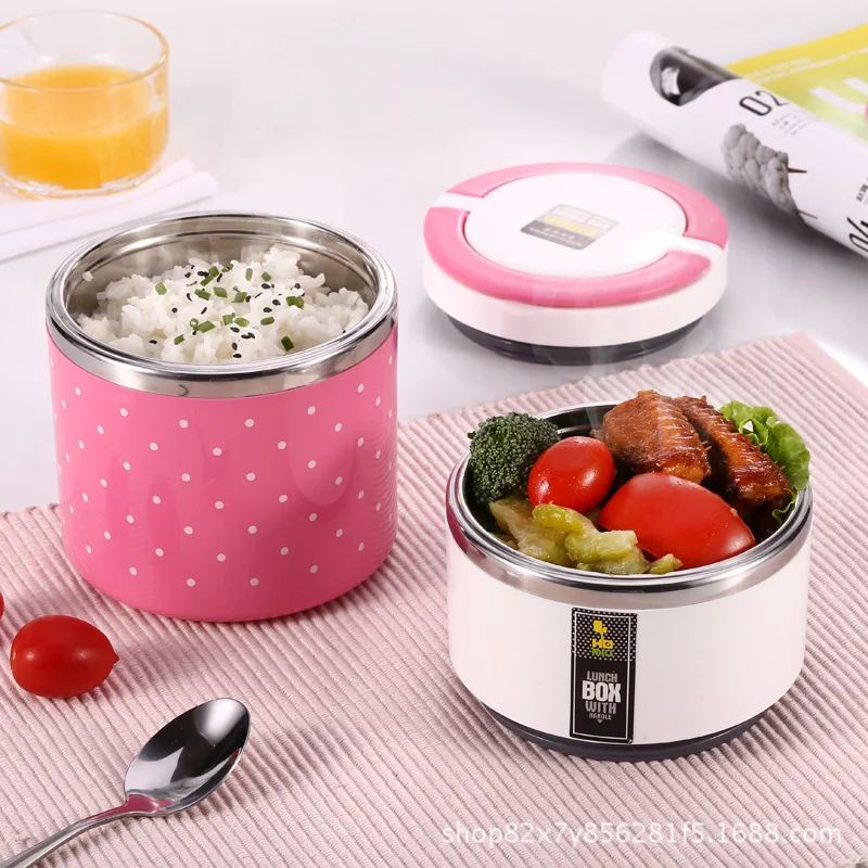 Round Lunchboxes 304 Stainless Steel Round Lunch Box Single Layer Portable Student Lunch ...