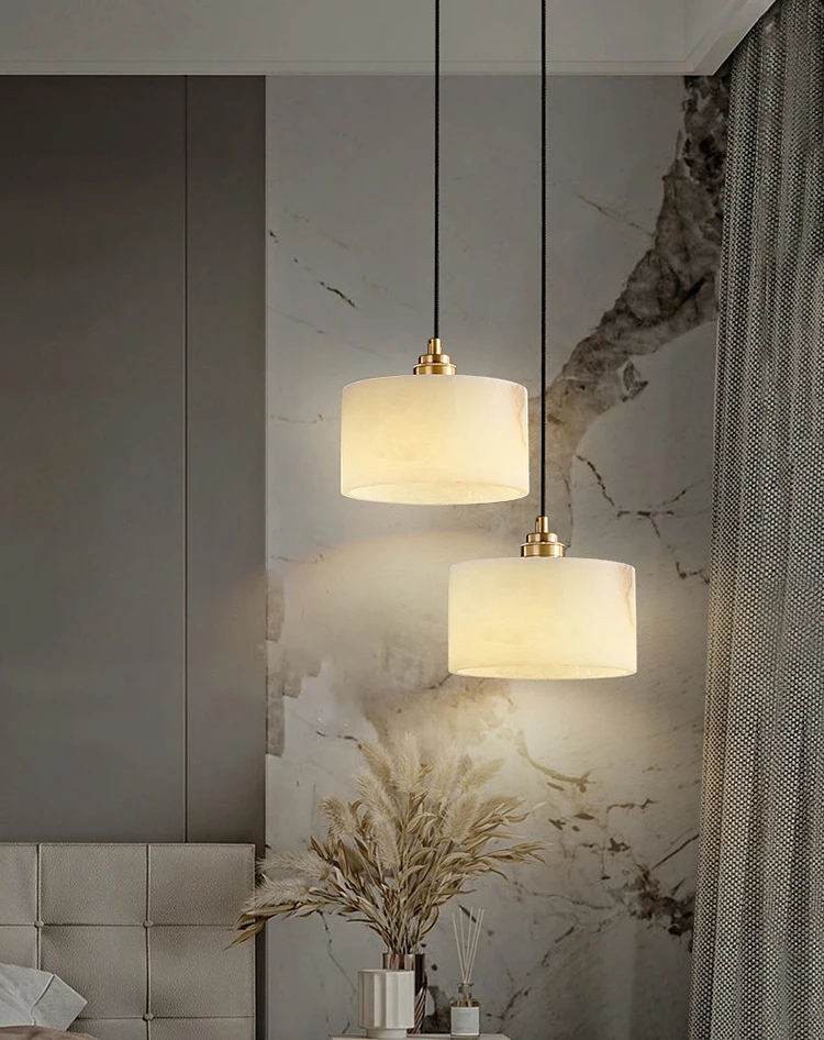 Dining Room Kitchen Lighting Modern Staircase Hanging Led White Alabaster Pendant Light Chandelier Marble Finish