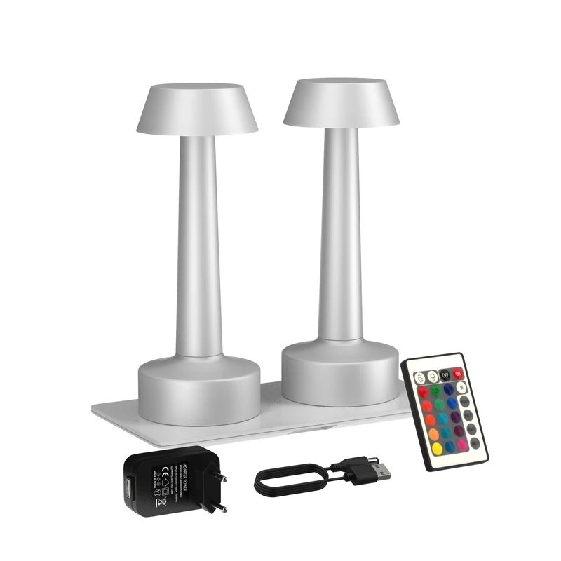 2 pack Aluminum Rechargeable LED Cordless Desk Lamp Ambiance Table Light set Inductive Charging Base 11 Colours Avaliable